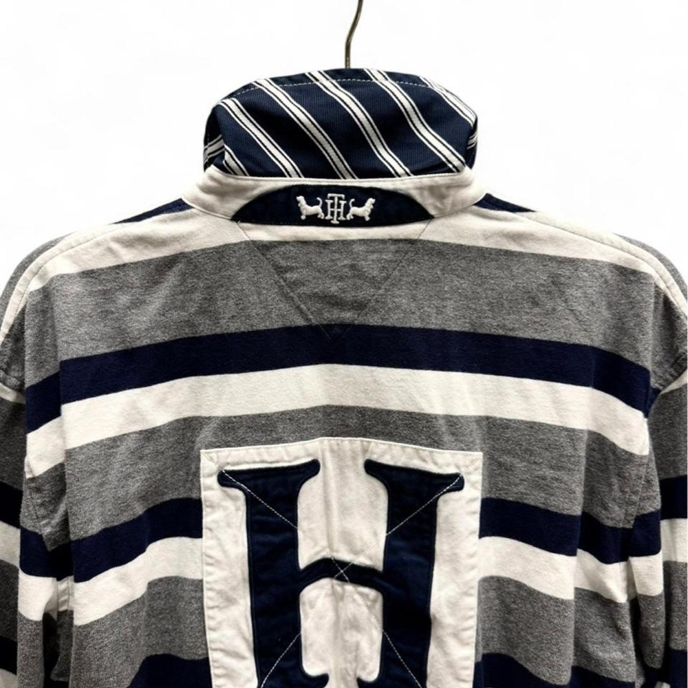 VTG Tommy‎ Hilfiger Striped Rugby Shirt Thick Knit H Patch Large Preppy Dog